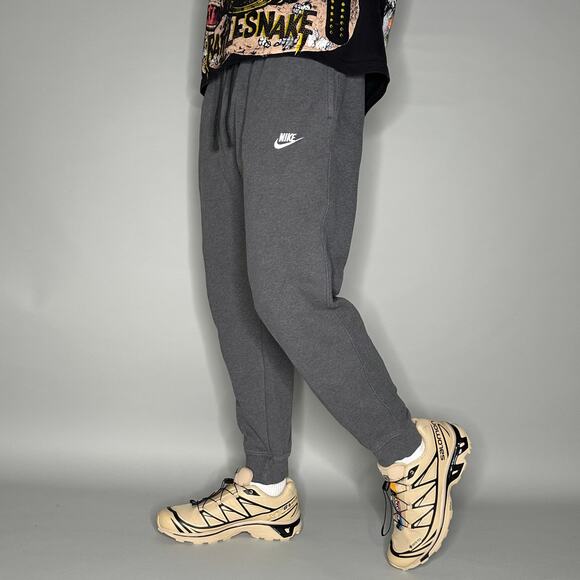 Nike Sweatpants Dark Grey Cotton Joggers White Swoosh